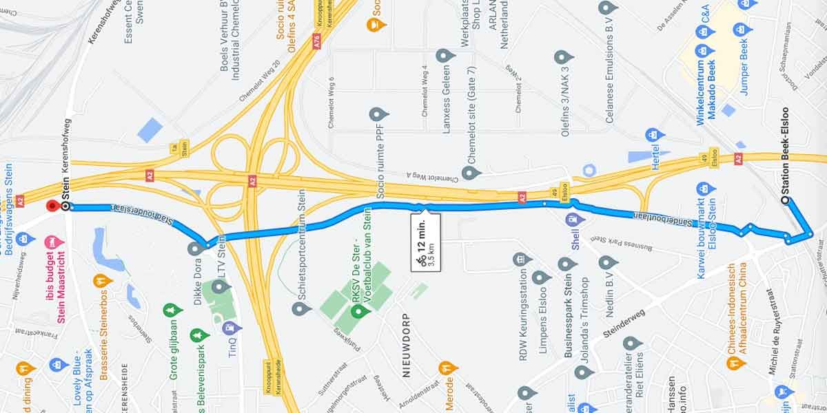 Doorfietsroute station Beek-Elsloo naar rotonde Kerenshofweg Stein