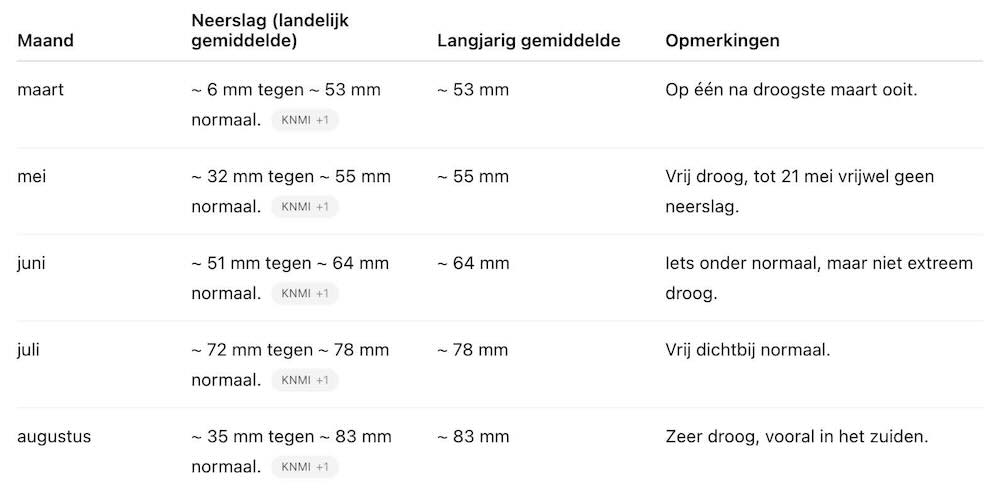neerslag tabel 2025 chatgpt