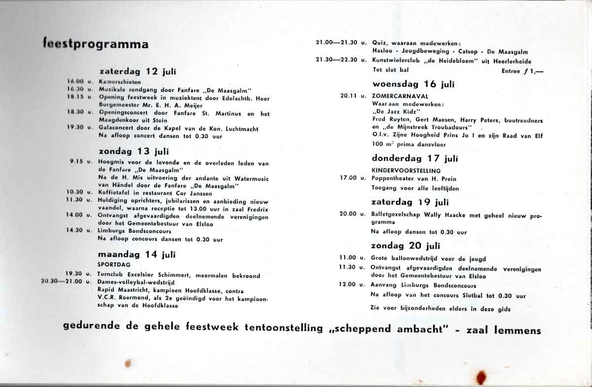 1958 Fanfare De Maasgalm Elsloo 1898 1958 feestprogramma