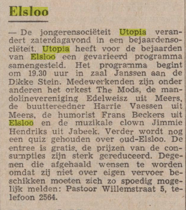 Utopia bejaardenavond 1971